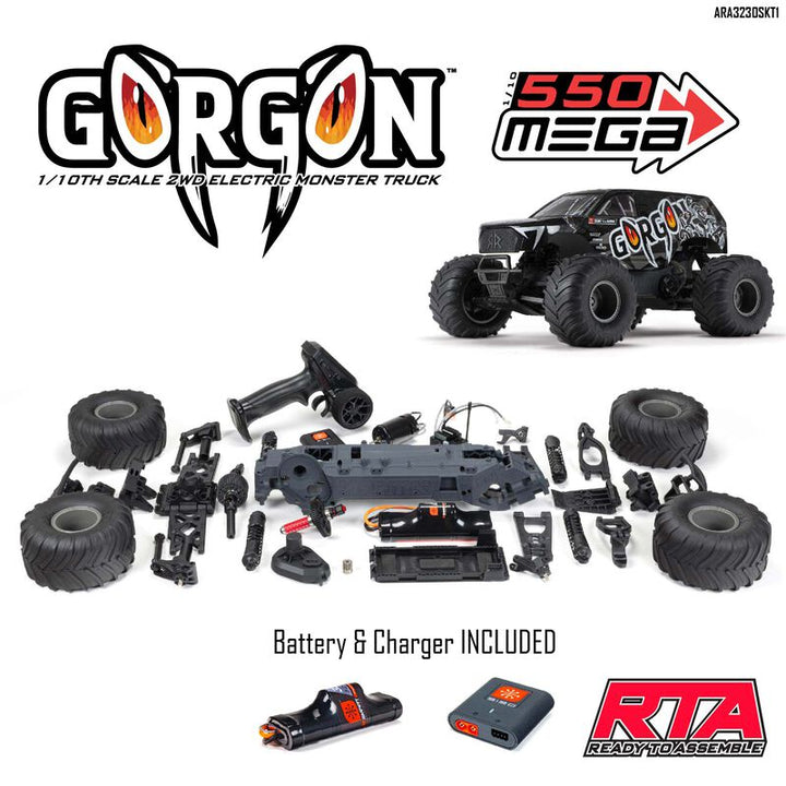 Arrma 1/10 GORGON 2WD Monster Truck Ready-To-Assemble Kit with Battery & Charger