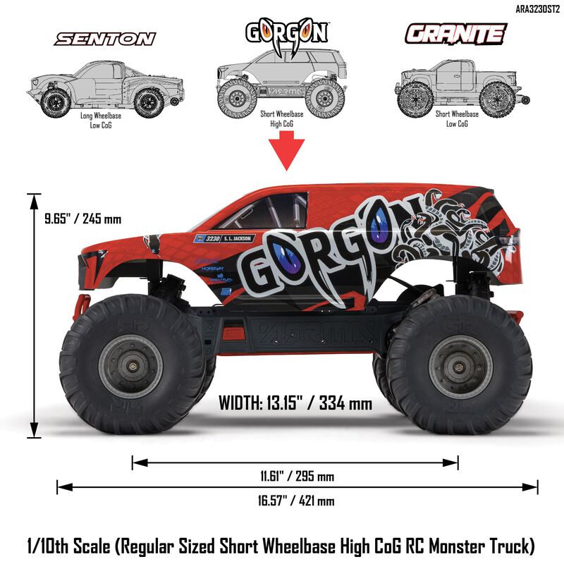 Arrma 1/10 GORGON 2WD Monster Truck RTR with Battery & Charger