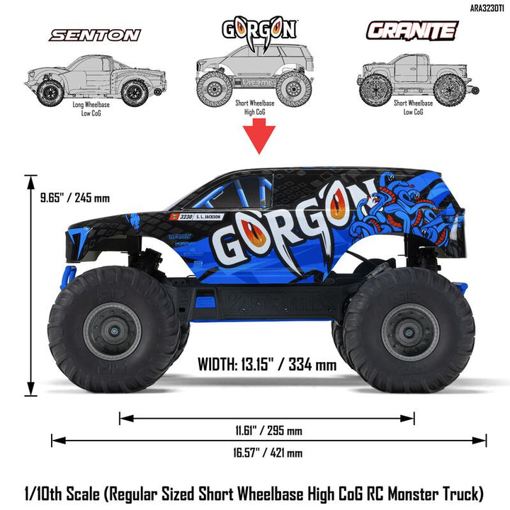 Arrma 1/10 GORGON 2WD Monster Truck RTR, without Battery and Charger