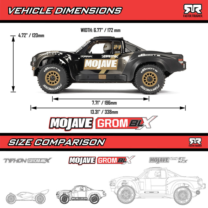 Arrma - 1/16 MOJAVE GROM 223S DSC 4X4 RTR Brushless Desert Truck, Black