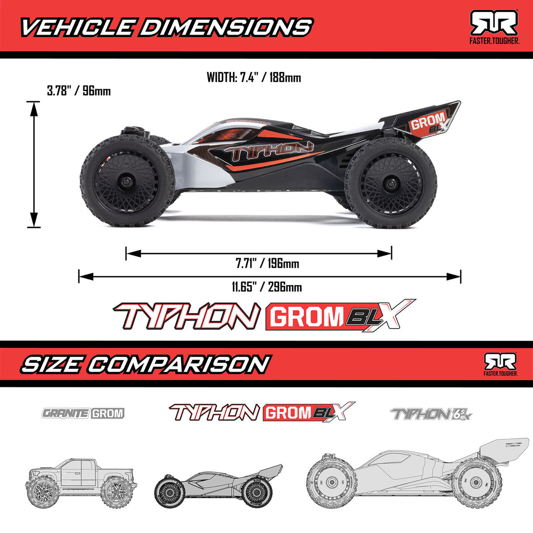 Arrma - 1/14 TYPHON GROM 223S DSC 4X4 RTR Brushless Buggy, Silver
