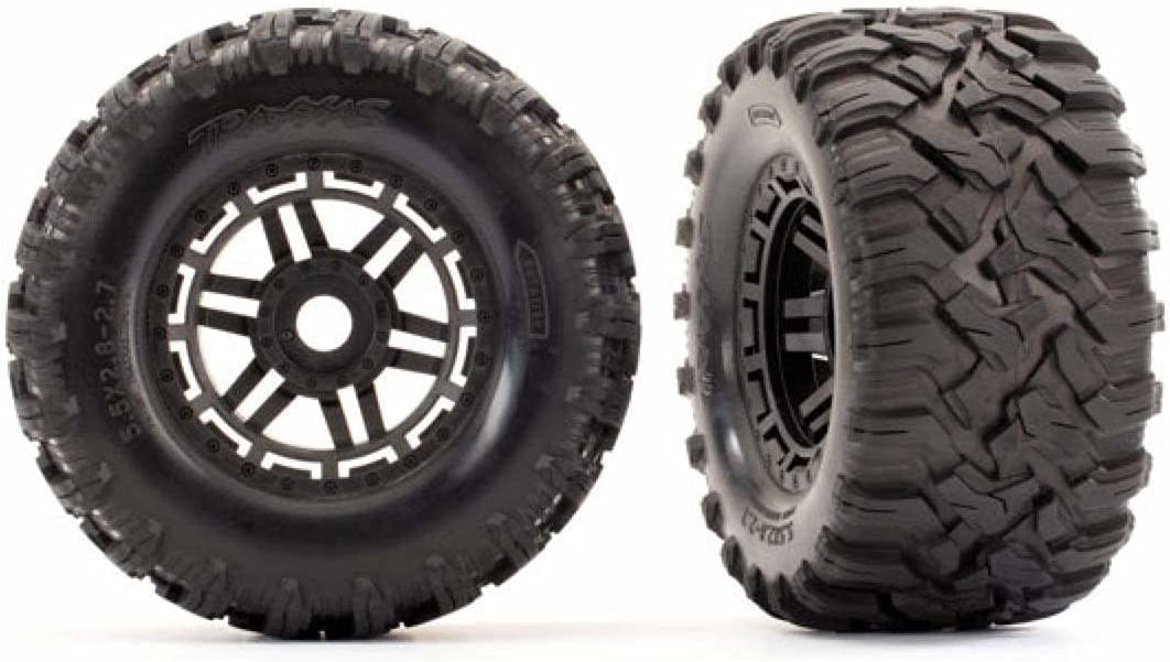 Traxxas 8972 Maxx Black All Terrain Tires and Wheels for Remote Control Cars, 17mm Splined TSM Rated