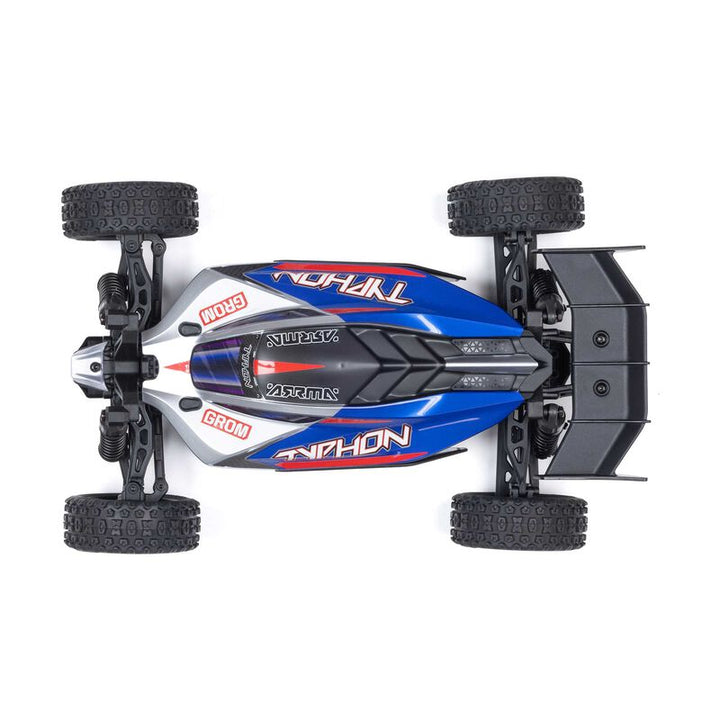 Arrma TYPHON GROM MEGA 380 Brushed 4X4 Small Scale Buggy RTR with Battery &amp; Charger, Blue/Silver
