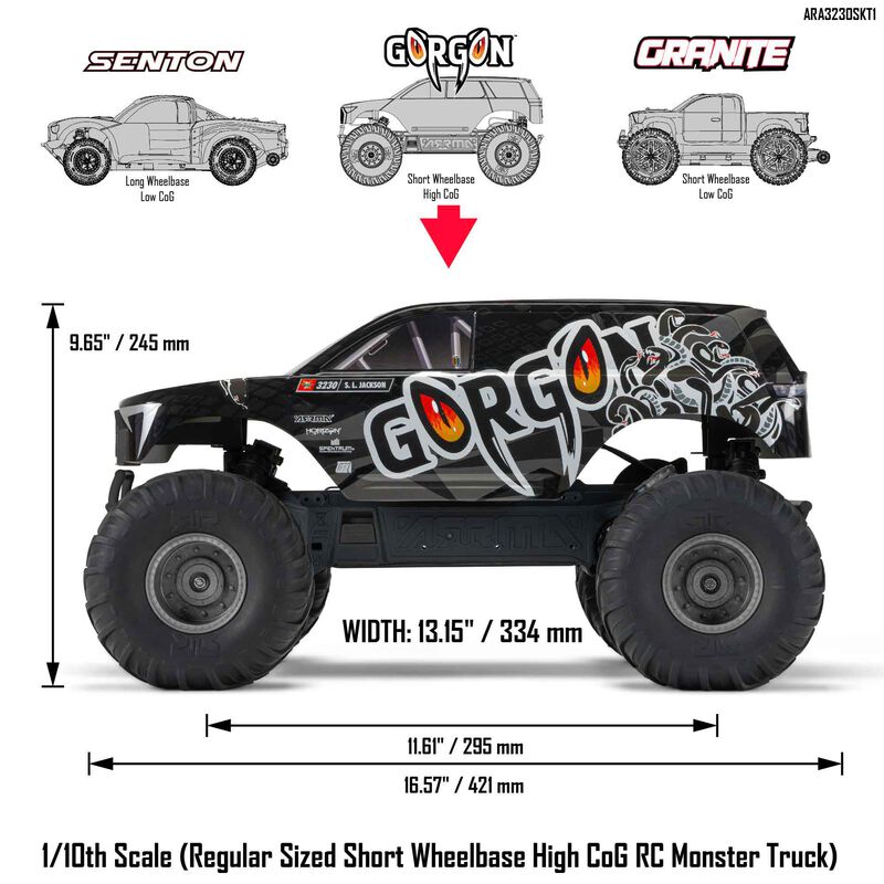 Arrma 1/10 GORGON 2WD Monster Truck Ready-To-Assemble Kit with Battery & Charger