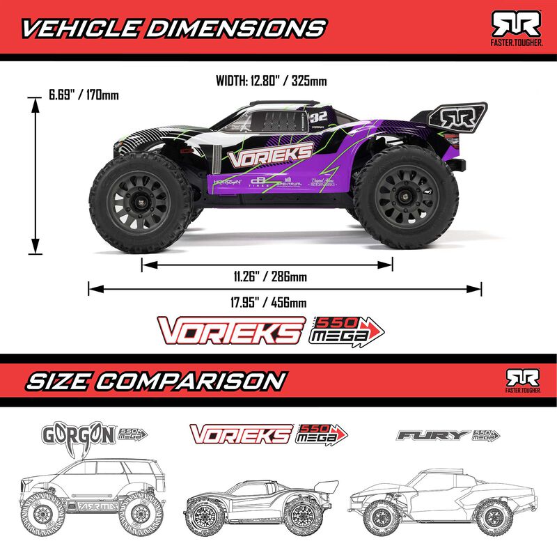 Arrma - 1/10 VORTEKS MEGA 550 2WD Stadium Truck RTR with Battery & Charger