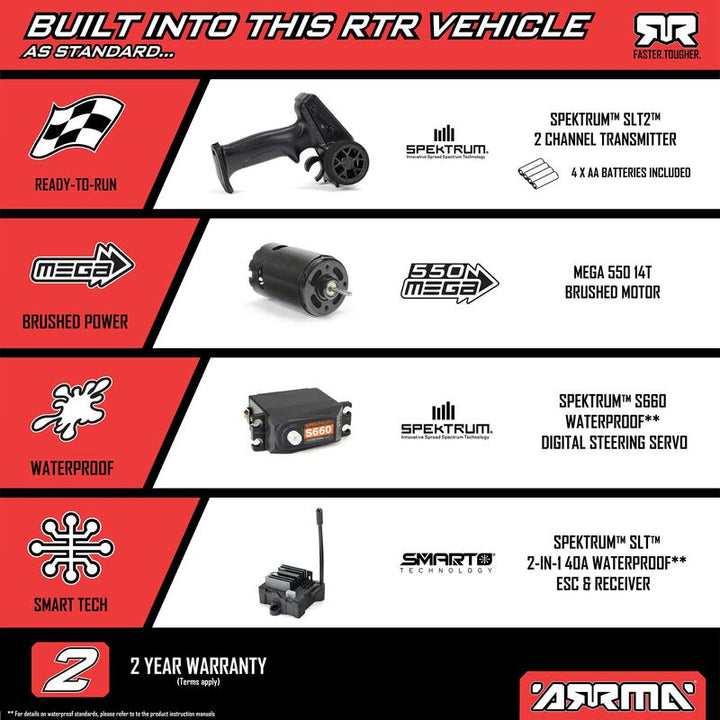 Arrma - 1/10 VORTEKS MEGA 550 2WD Stadium Truck RTR with Battery & Charger