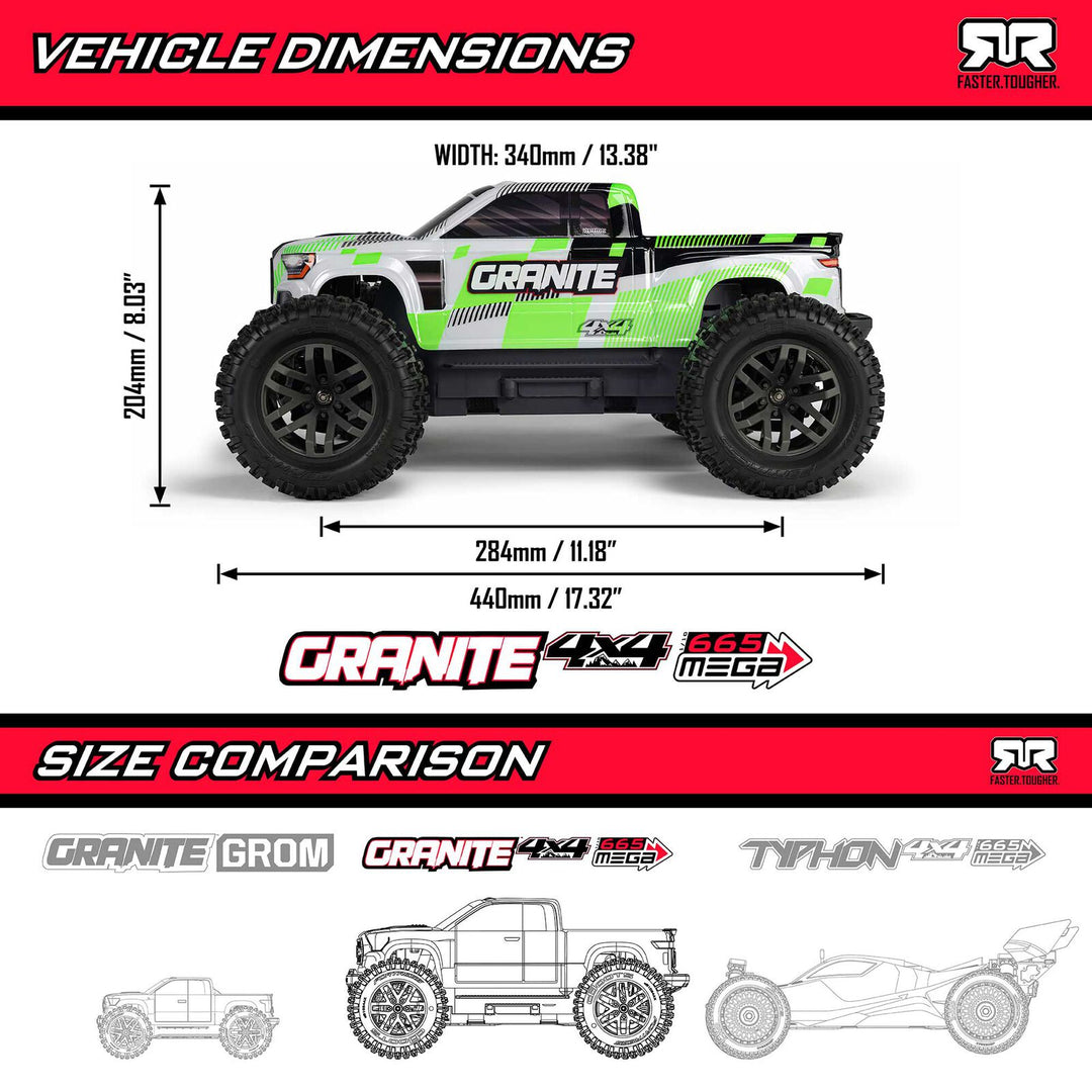 Arrma - 1/10 GRANITE MEGA 665 4X4 RTR Brushed Monster Truck