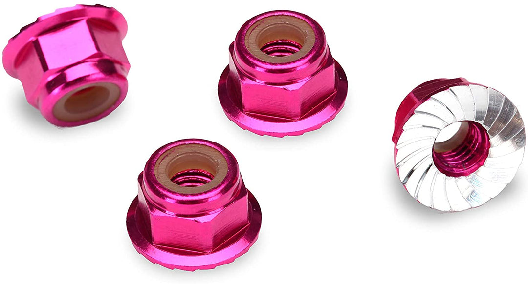 Traxxas 1747P-Anodized Aluminum Flanged & Serrated Lock Nuts (Set of 4), Pink