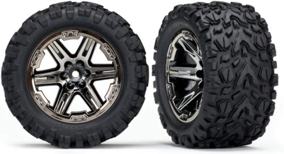 Traxxas 6774X 2.8 Black Chrome RXT Wheels with Talon Extreme Tires (2WD Rear)