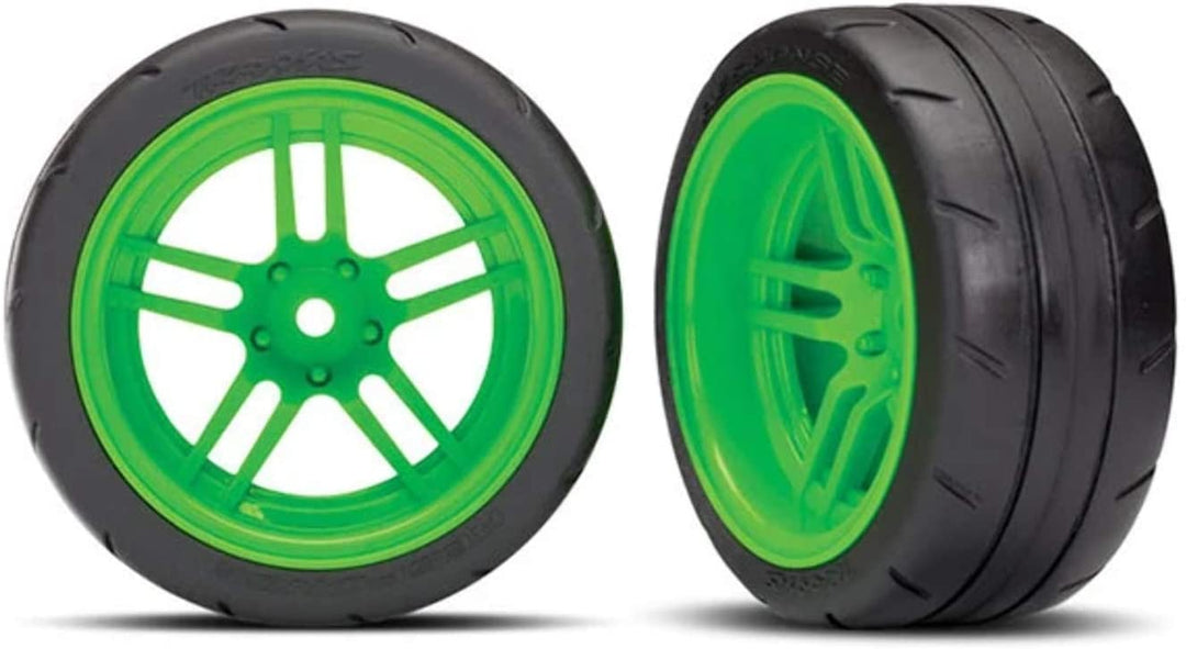 Traxxas 8374G Assembled Green Split-Spoke Wheels with 1.9" Response Tires (Rear)