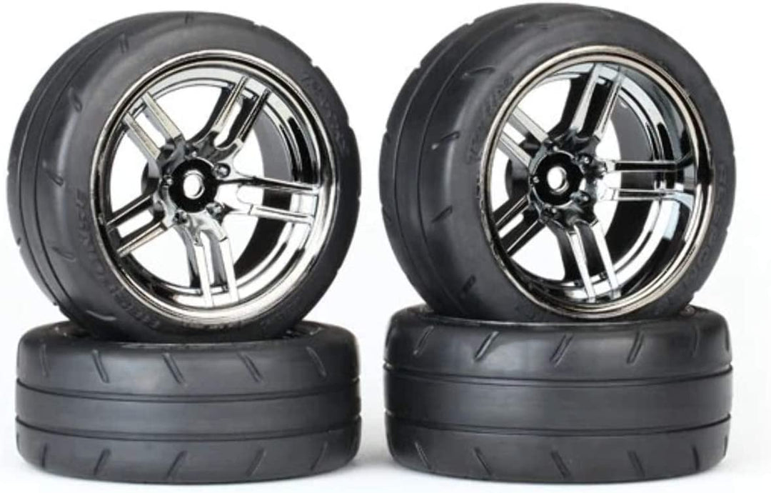Traxxas 8375 Assembled Black Chrome Split-Spoke Wheels with 1.9" Response Tires (Rear)