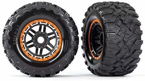 Traxxas 8972T Tires & Wheels,Black, Orange Beadlock Style, Maxx Mt Tires (2) 17mm